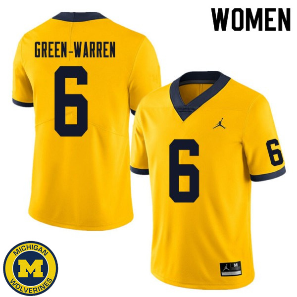 Women's Michigan Wolverines #6 Darion Green-Warren Yellow Alumni Jersey